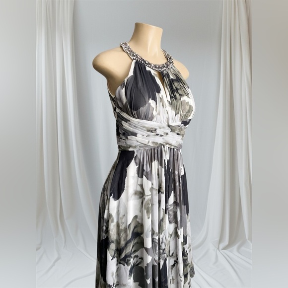 Eliza J Gray Floral Halter Maxi Dress Beaded Empire Formal Gown Event Wedding 2 - Picture 9 of 14